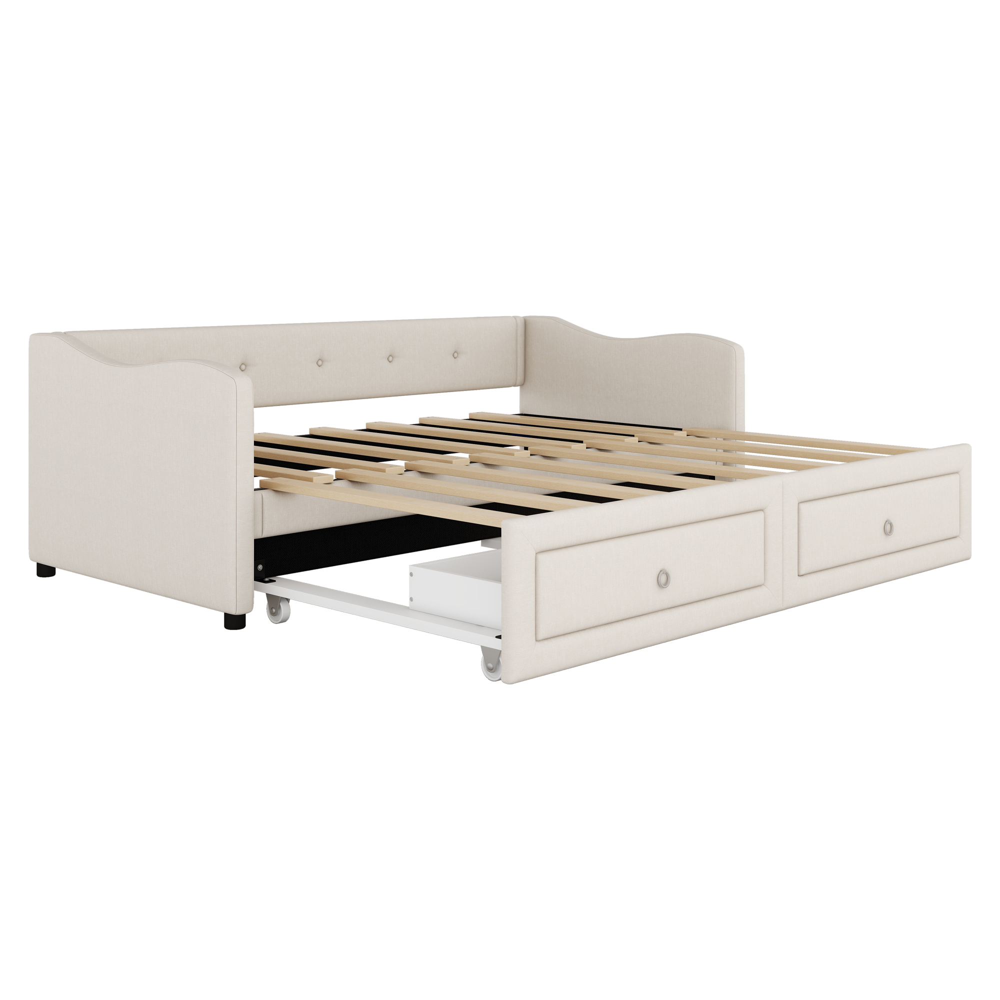 Vuodesohva 90 x 200 cm, Beige Pellava, 2 Laatikkoa