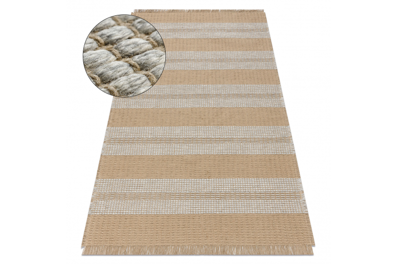 Matto JUTE 3734 beige / harmaa raidat - juutti, litteä kudottu, 80x150 cm