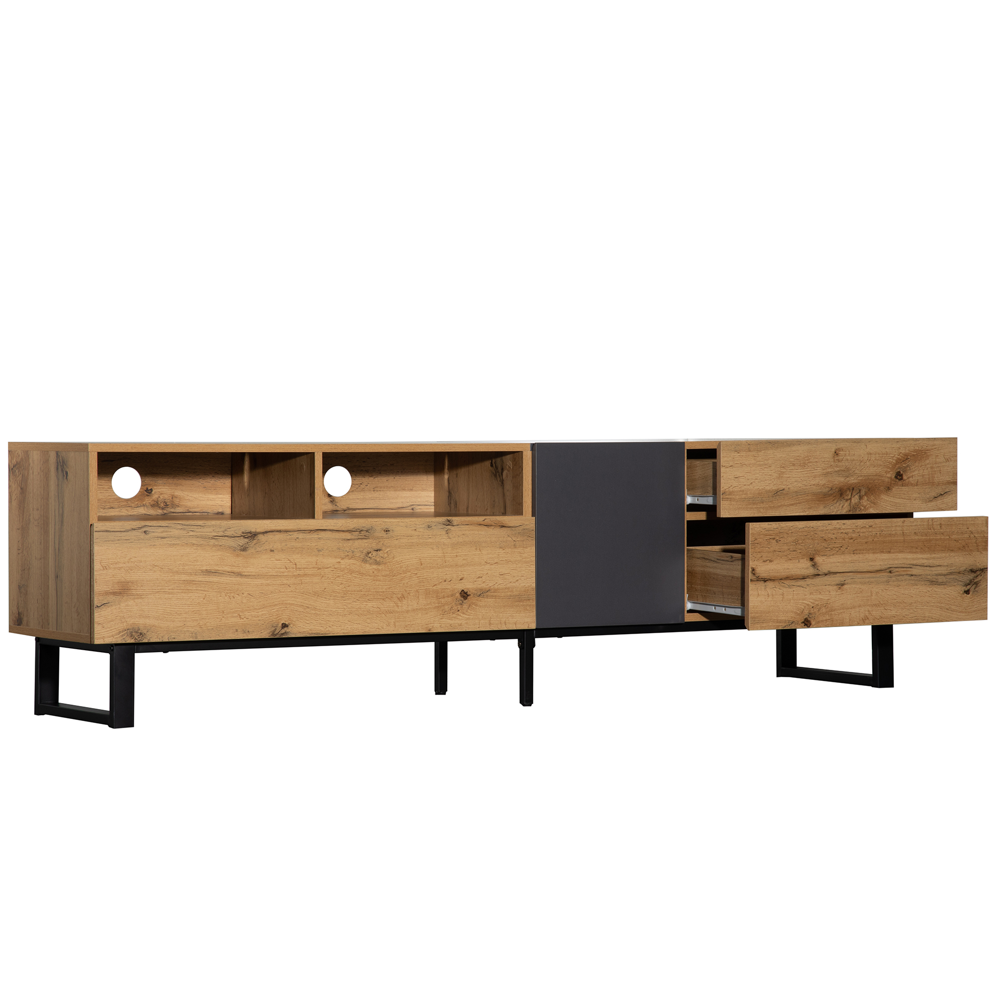 TV-taso 180x50x38 cm musta+harmaa MDF säilytyksellä ja liukuovilla
