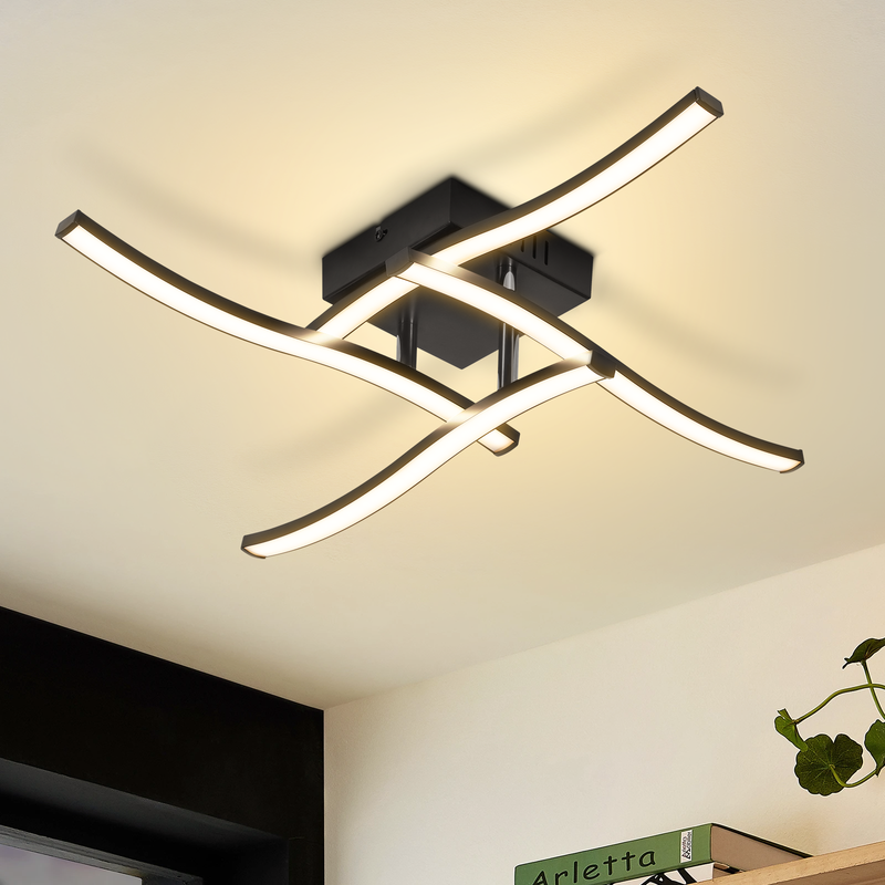 NETTLIFE LED kattolamppu 24W, 3000K musta. Moderni aaltokuvio, soveltuu olohuoneeseen, keittiöön, eteiseen ja makuuhuoneeseen