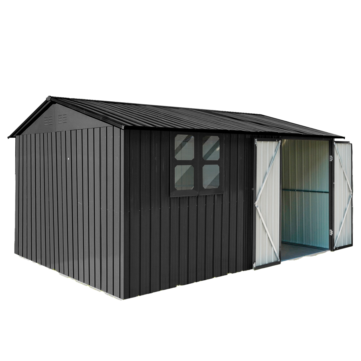 Fornorth Pihavarasto ikkunalla 375x286x162cm, musta