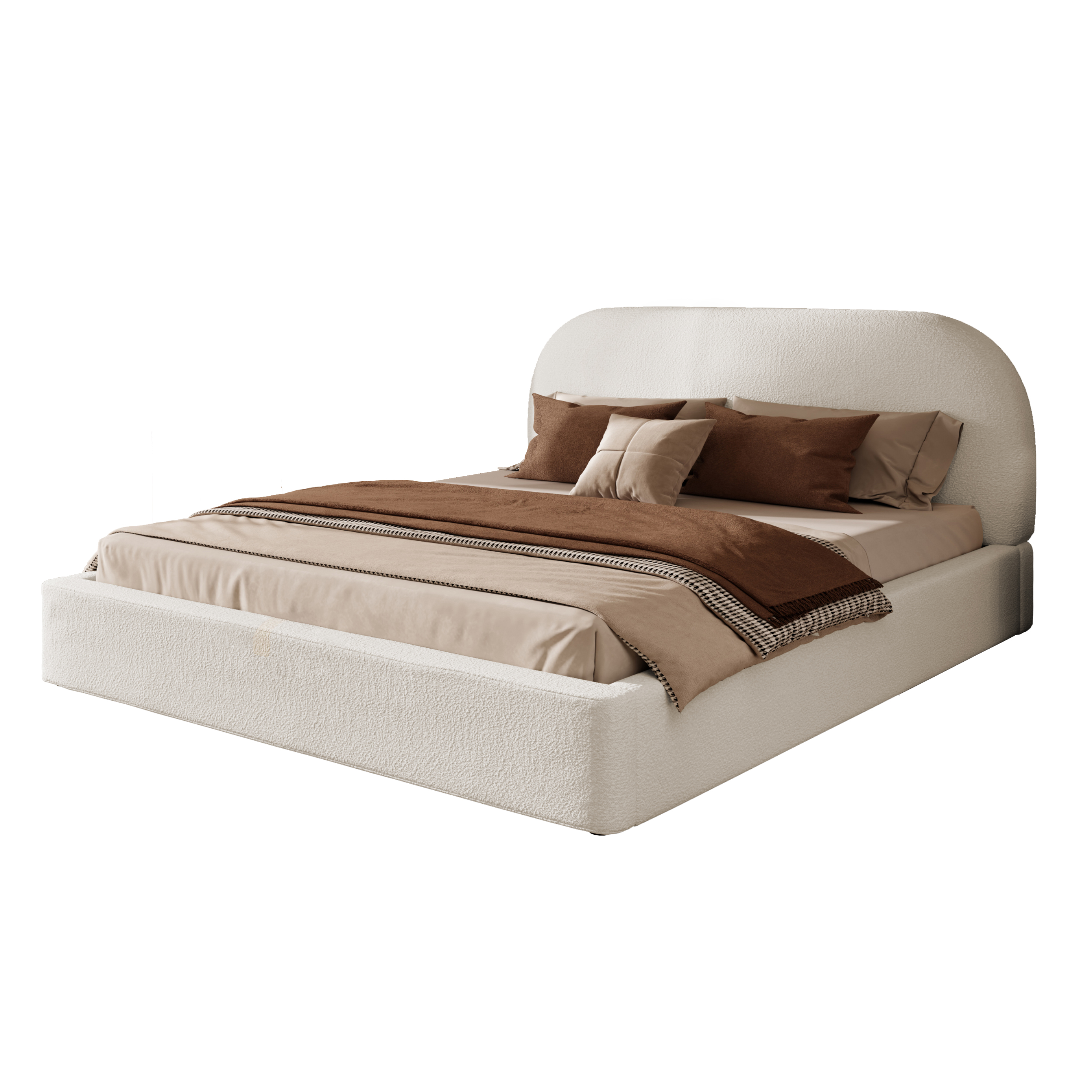 sänky 180x200 cm gepolstertuilla turva-aidoilla, beige bouclé, puinen runko