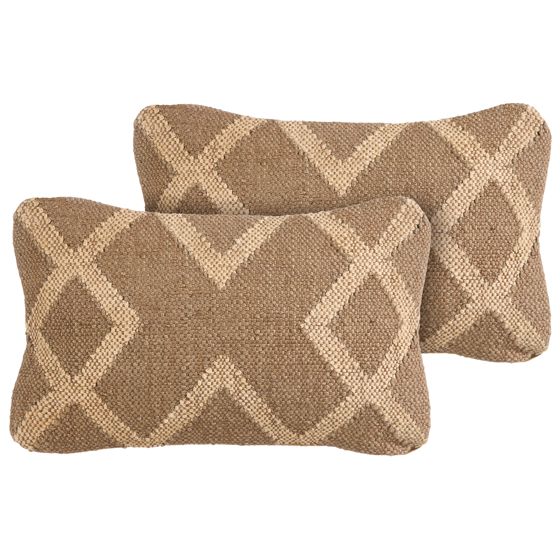 Koristetyynysetti 2 kpl GOPI 30 x 50 cm Juutti Vaaleanruskea Geometrinen kuvio