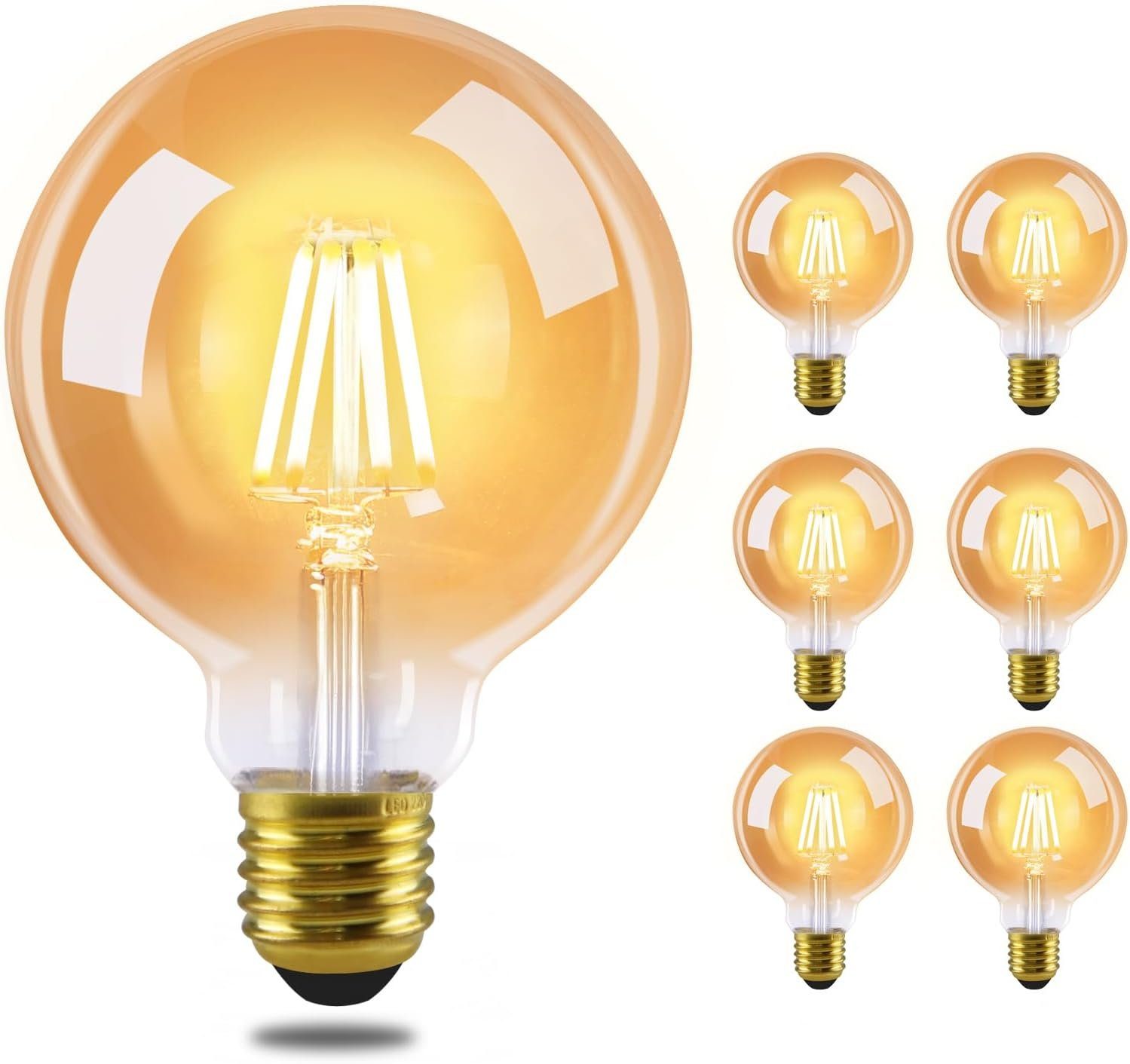 kpl E27 LED-lamppuja, vintage-filamenttia, lämmin valkoinen, G95, 2700k, 4 W