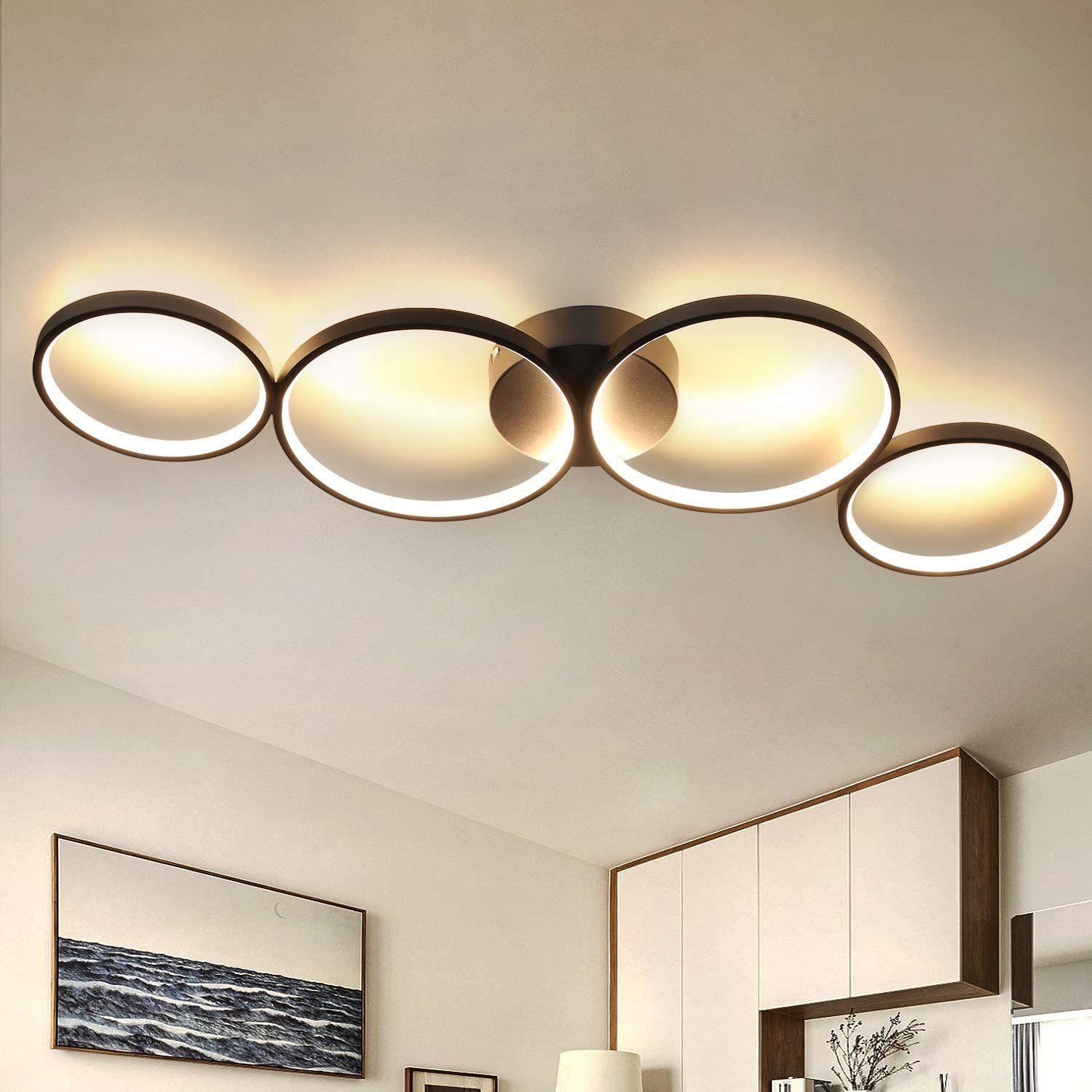 NETTLIFE LED - kattovalaisin, 37W, 3000k, lämmin Valkoinen, moderni, pyöreä, rengas, musta, 89cm, design - pöytävalaisin