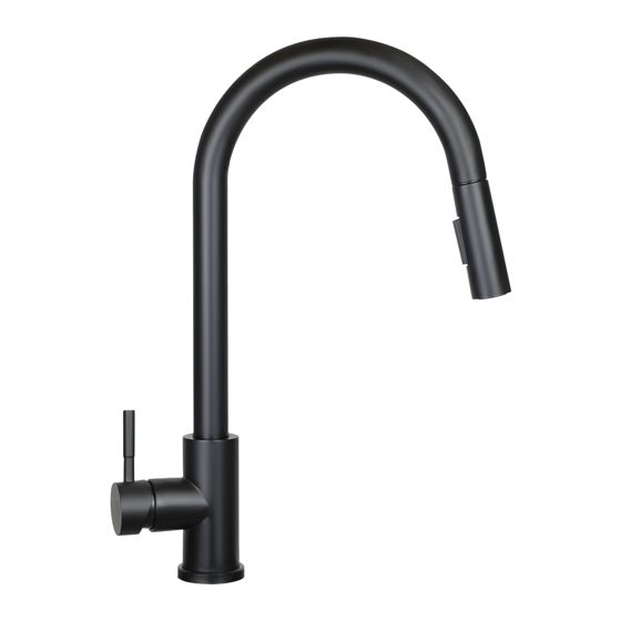 NETTLIFE - keittiöhana ulosvedettävällä suihkupäällä, korkeapaine, ruostumaton teräs, kaksoissuihku, 360° kääntyvä, musta