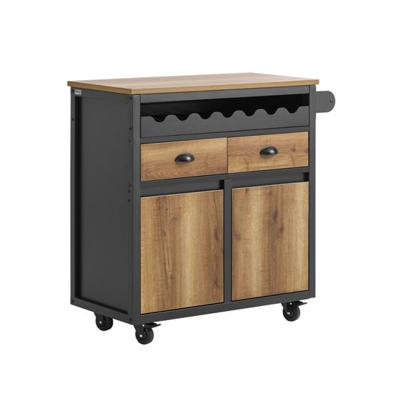 SoBuy Keittiökaappi FKW122-SCH pyörillä, musta 89x40x87cm