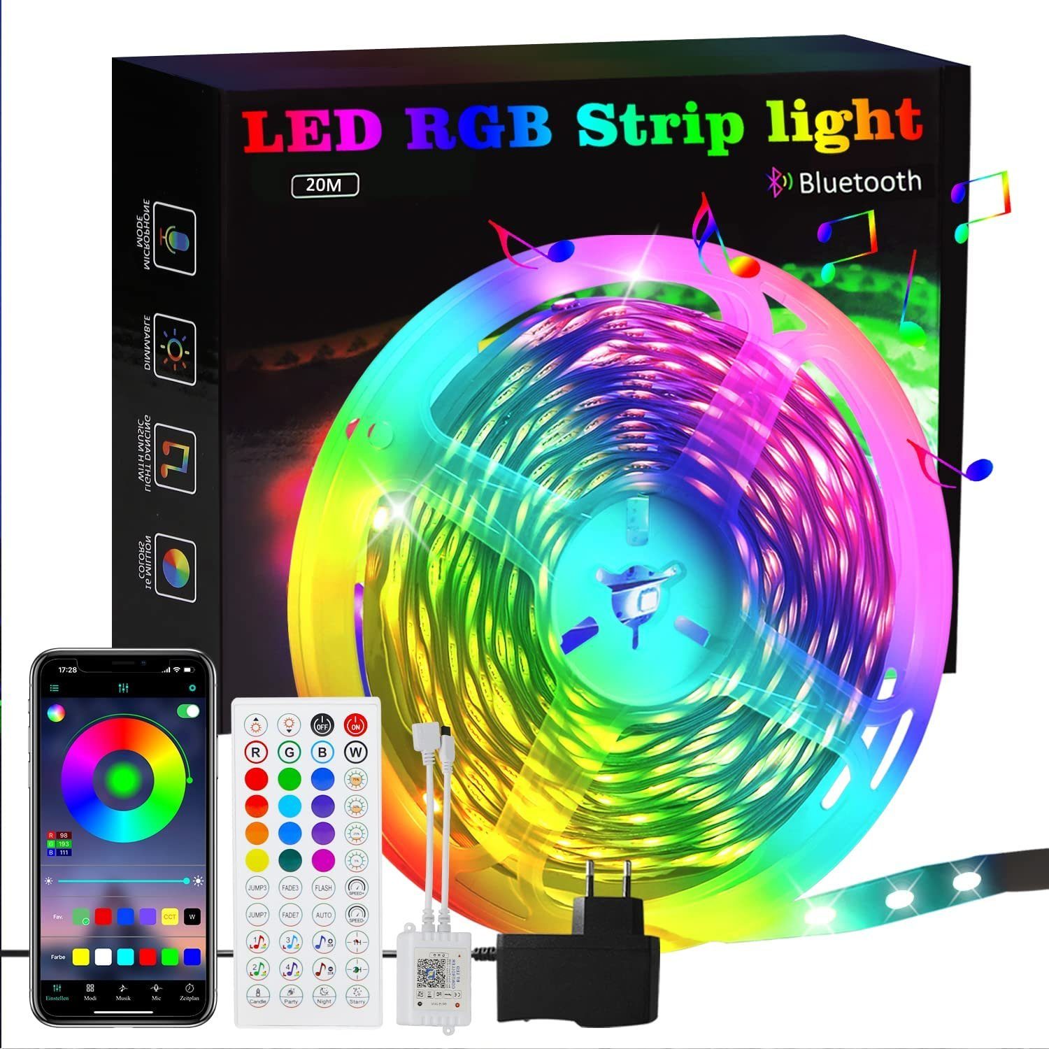 ZMH Säädettävä RGB LED -nauha kaukosäätimellä ja sisäänrakennetulla mikrofonilla