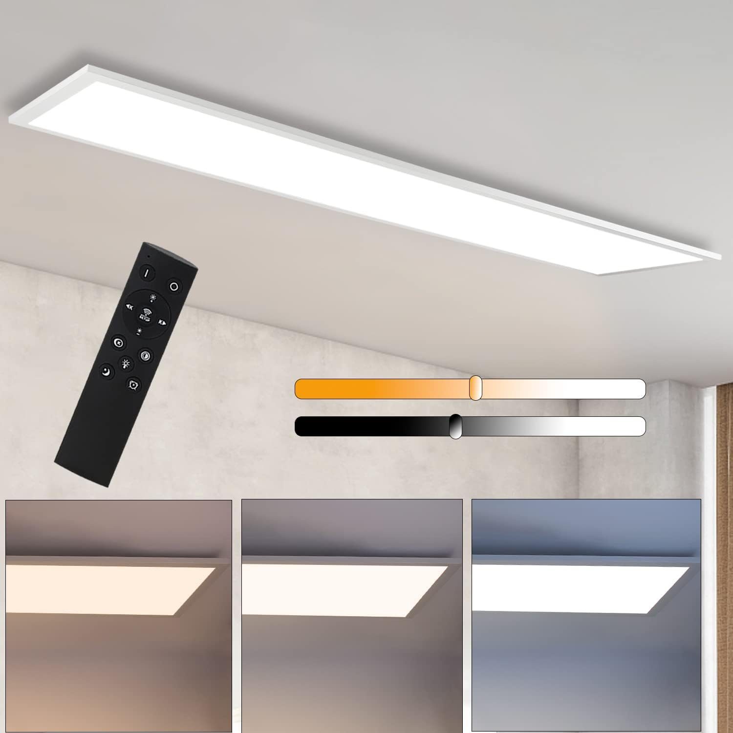 NETTLIFE LED-kattopaneeli himmennettävä 120x30 cm valkoinen kaukosäätimellä 48w moderni yövalo makuuhuone olohuone toimisto keittiö