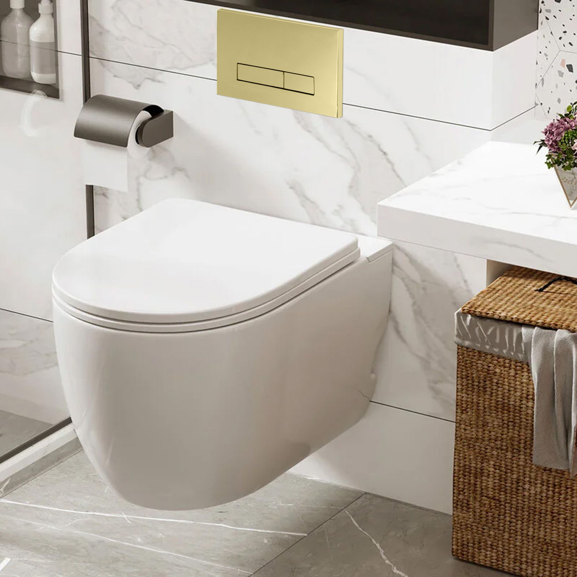 REA seinän sisään asennettava wc-runkokehys + t-tyypin painike H kulta, 16X52,5X103,5CM