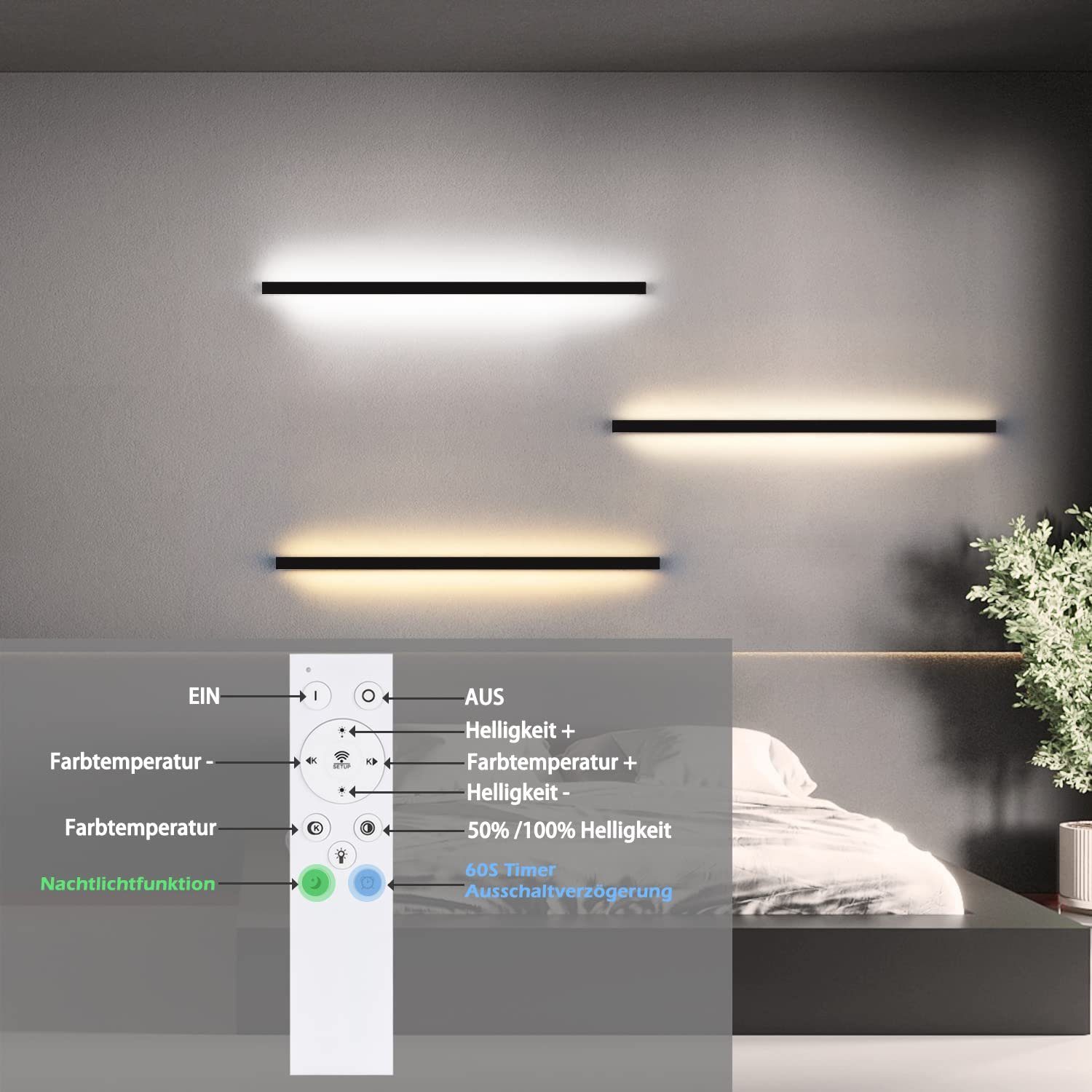 NETTLIFE LED - seinävalaisin sisäkäyttöön, musta, himmennettävä, 100 cm, moderni, 15 W, käytävävalaisin, seinävalaisin