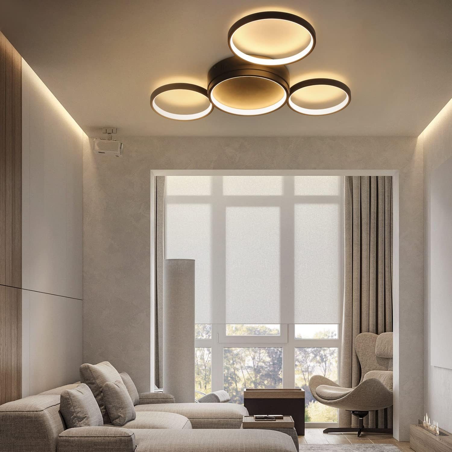 NETTLIFE LED - kattovalaisin olohuoneeseen, lämmin musta, 29 W, moderni, 4 renkaalla, design - lamppu keittiöön