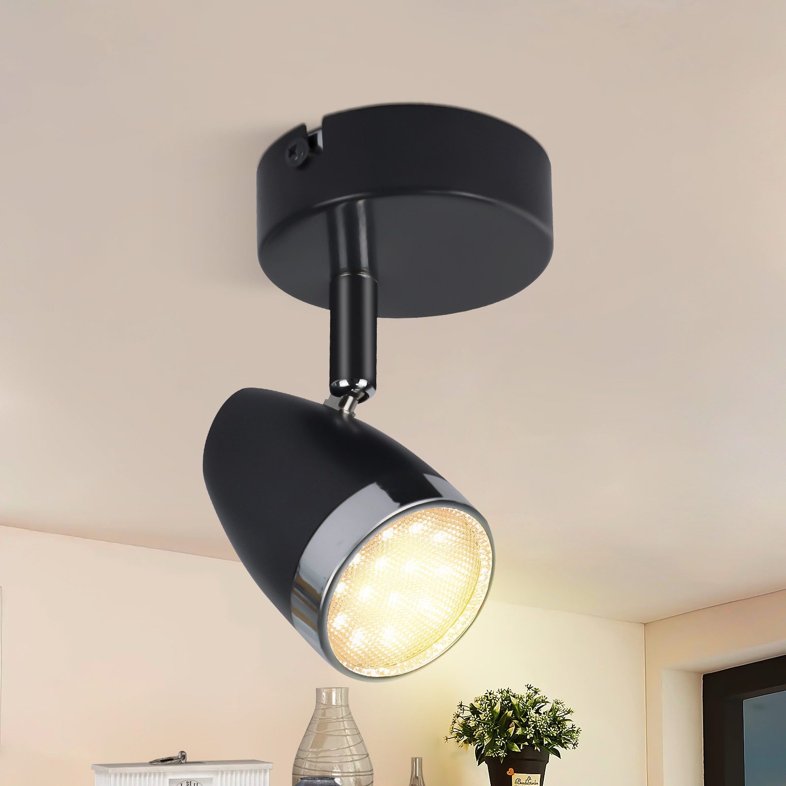 NETTLIFE LED - kattospottivalaisin 1 moderni lamppu 4W musta lämmin valkoinen 3000K säädettävä 350°