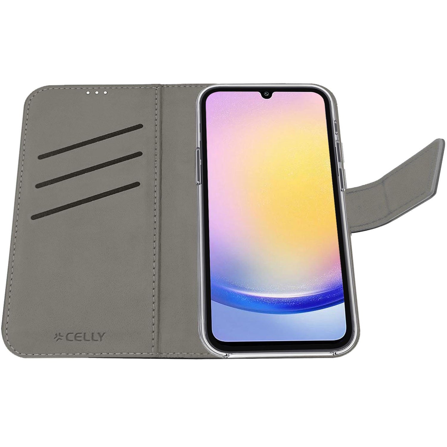 Galaxy A26 5G lompakkosuojakuori PU-nahkaa musta korttipaikoilla