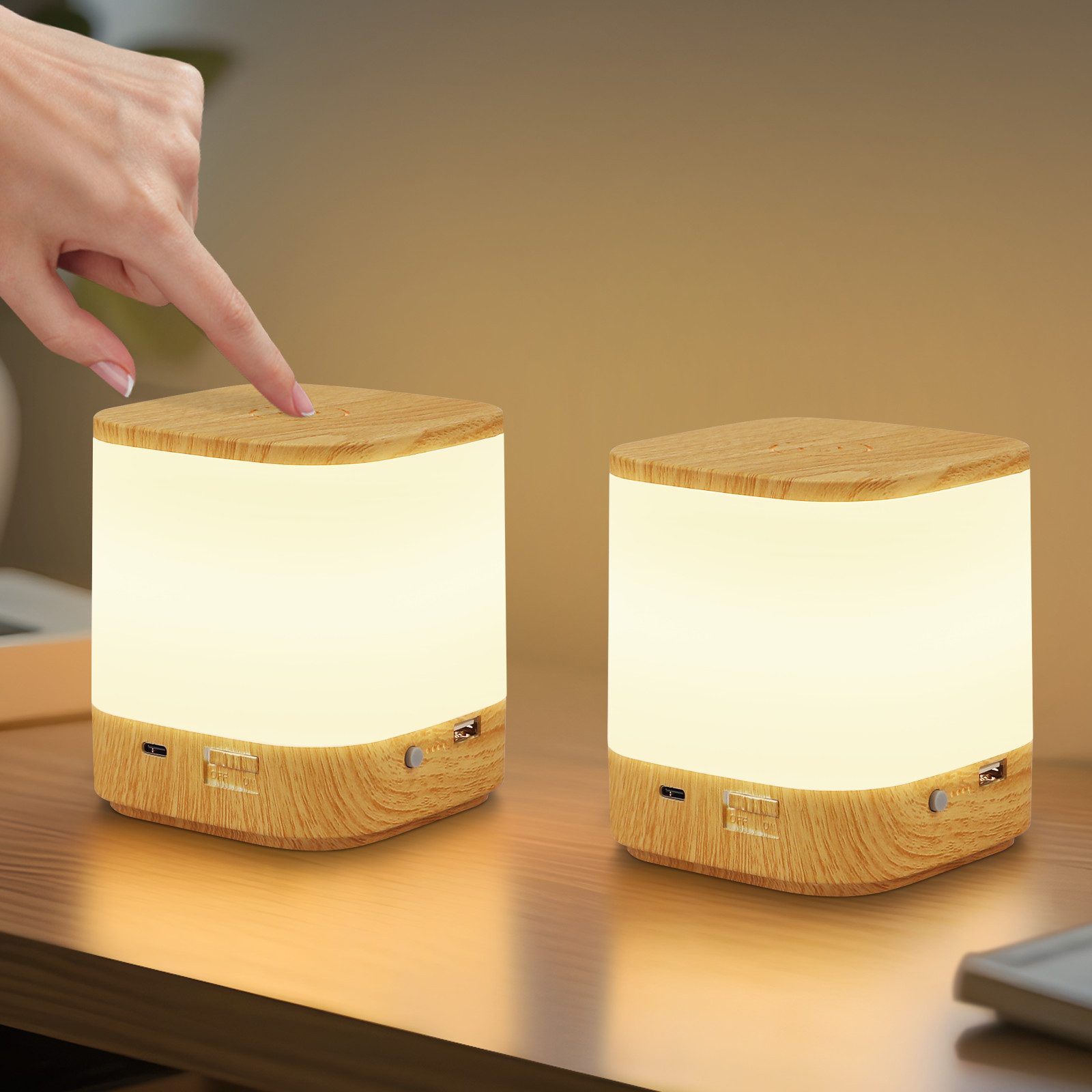 NETTLIFE 2 kpl LED-pöytävalaisimia, joissa 3 värilämpötilaa, yöpöytävalaisin, 3600 mAh akku, USB-lataus