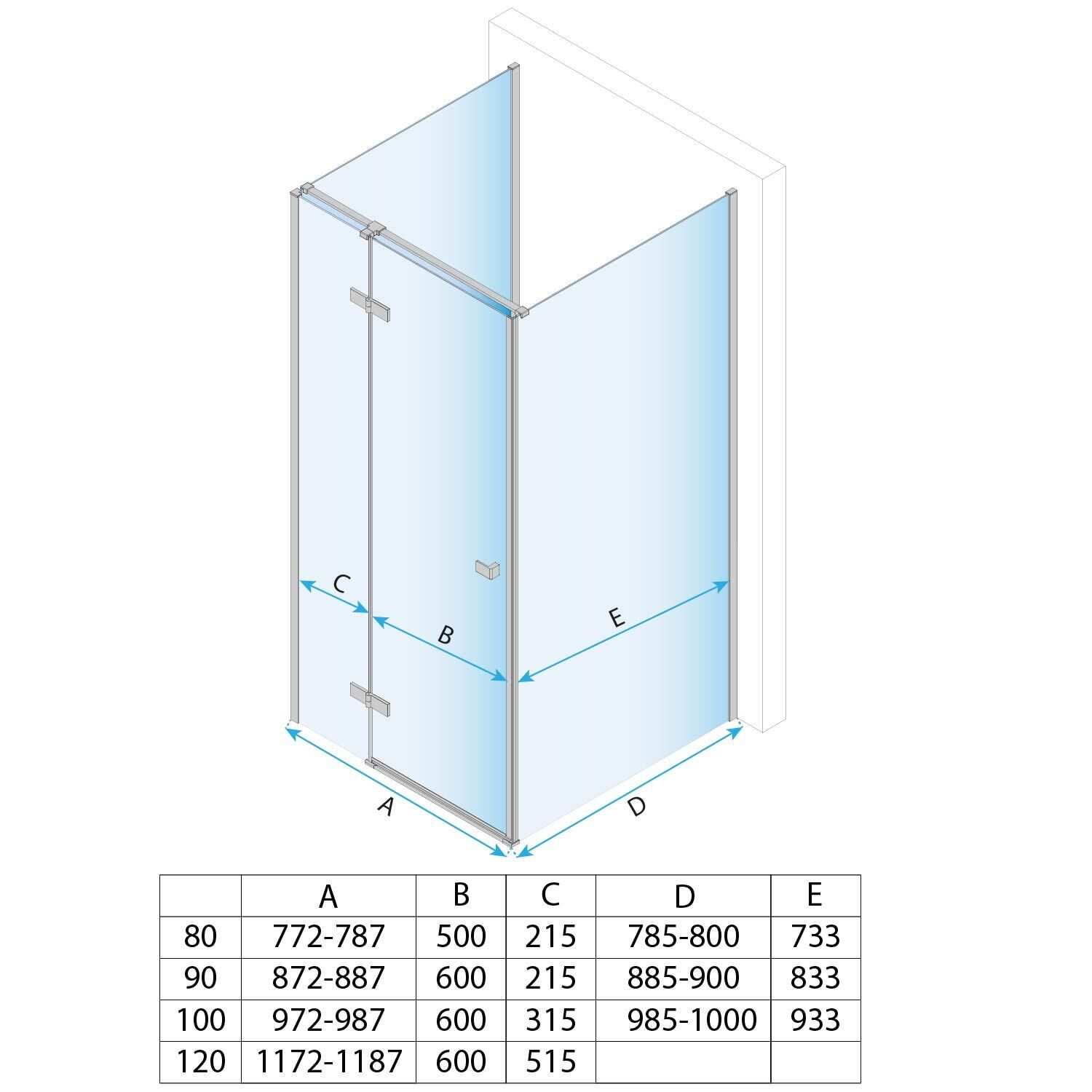 REA Seinän viereen asennettava suihkukaappi Atlas 80x90 RIGHT harjattu kulta, 80X90X200CM