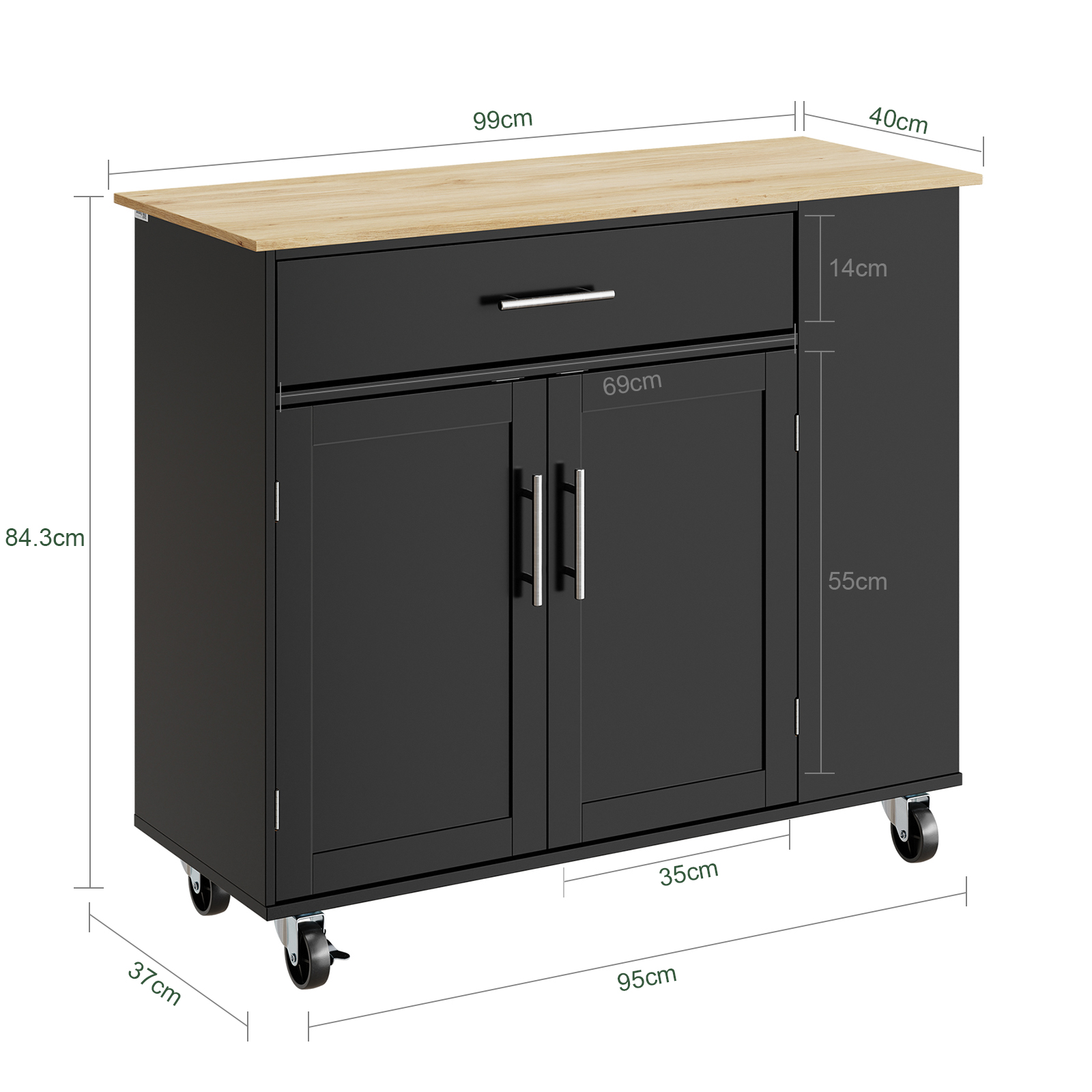 Keittiövaunu pyörillä musta 99.0x40.0x84.3 cm FKW133-SCH