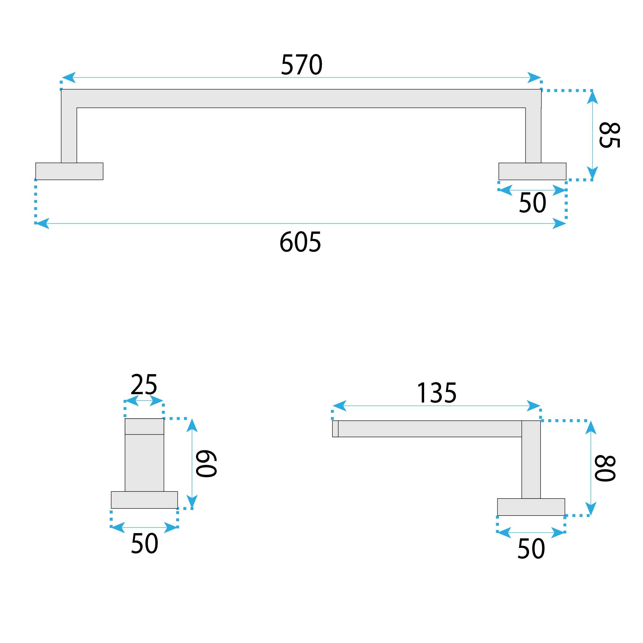 REA kylpyhuoneen naulakkosetti RIO harjattu kupari, 57X8,5X5CM
