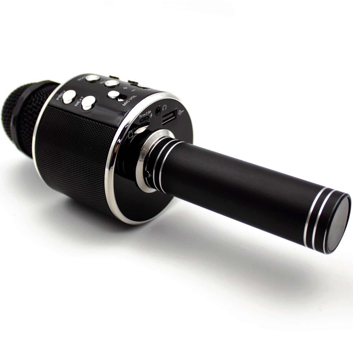 Bluetooth Karaoke mikrofoni sisäänrakennetulla kaiuttimella. Musta