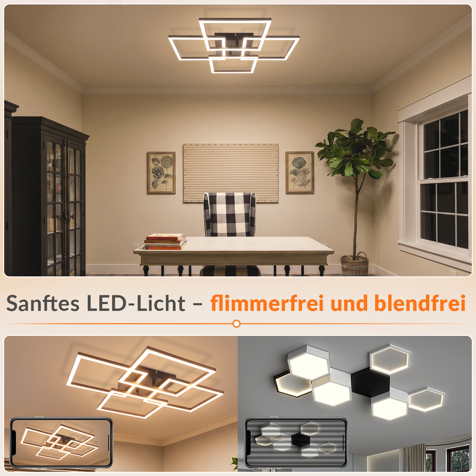 ZMH LED-kattovalaisin 43 W 58 cm - moderni himmennettävä kattovalaisin makuuhuoneeseen ja toimistoon