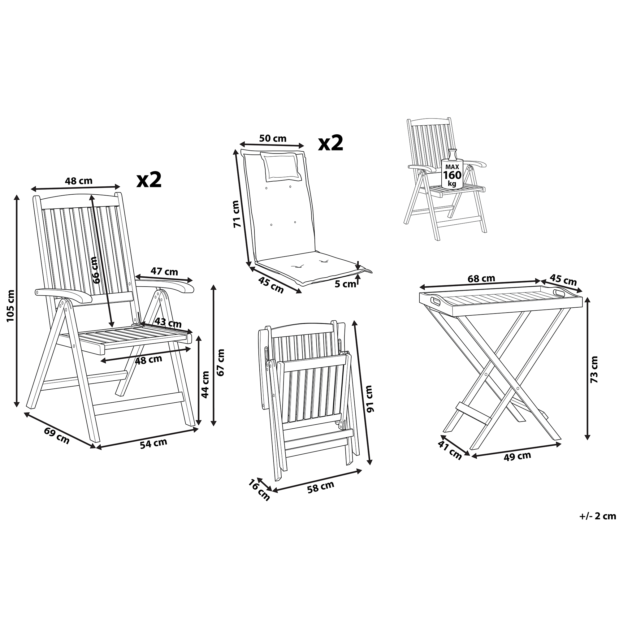 Bistrosetti tyynyillä taitettava JAVA akaasia Tummanpunainen
