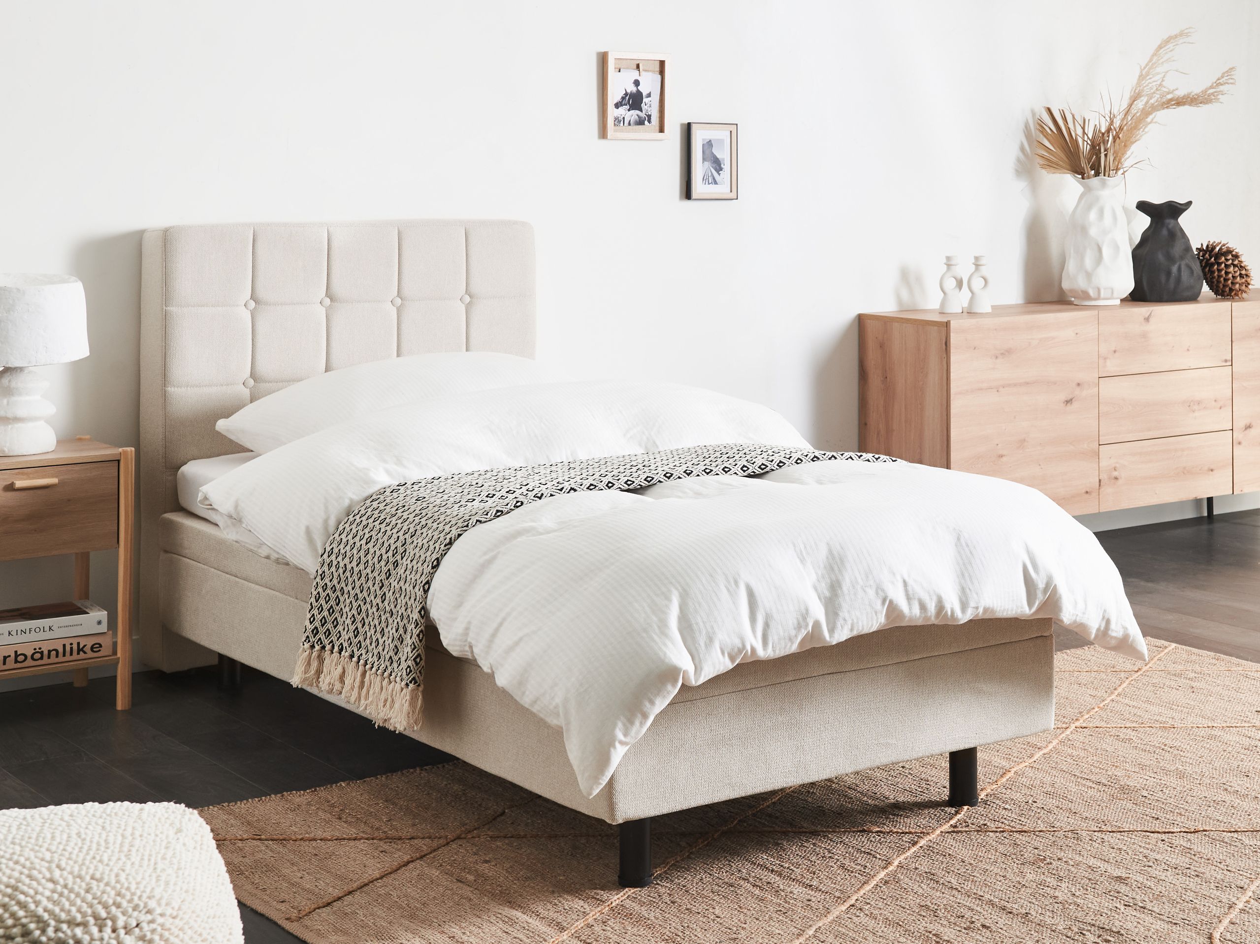 Säädettävä sänky kangas DUKE 90 x 200 cm Vaaleanbeige