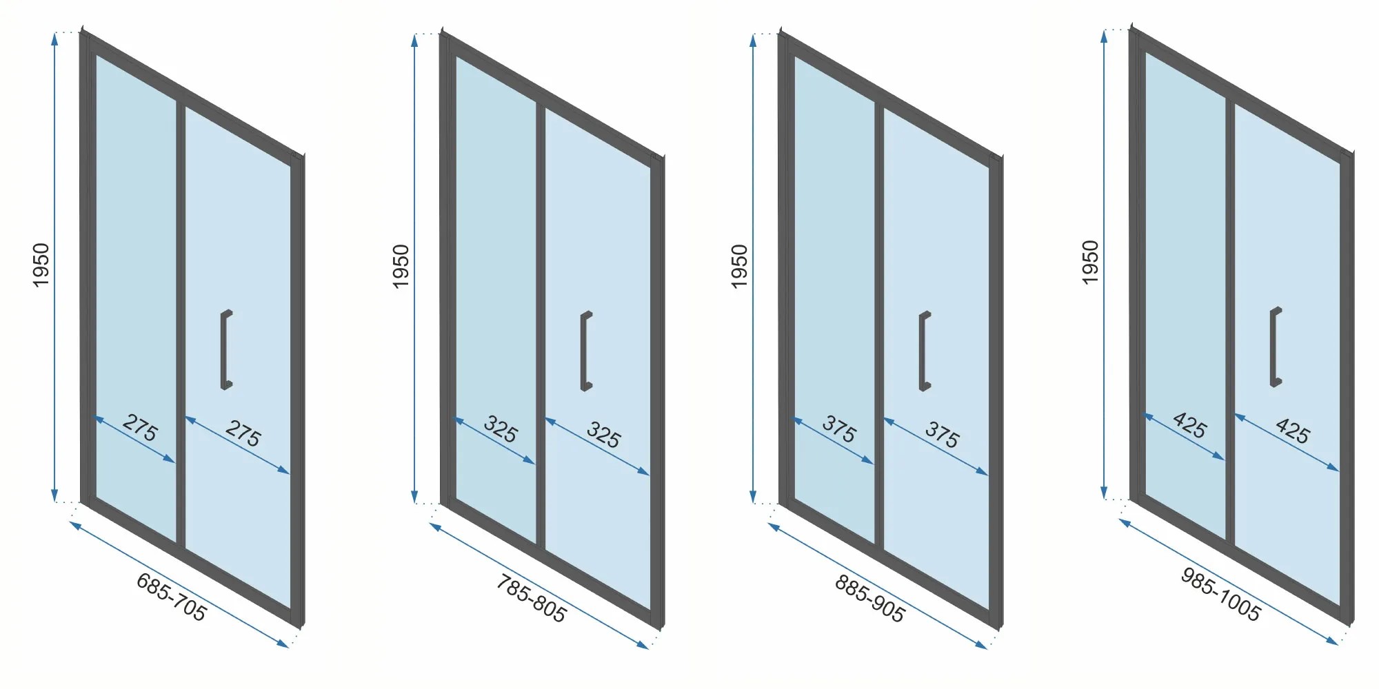 REA Seinän viereen asennettava suihkukaappi RAPID FOLD 90x80 musta, 90X80X195CM
