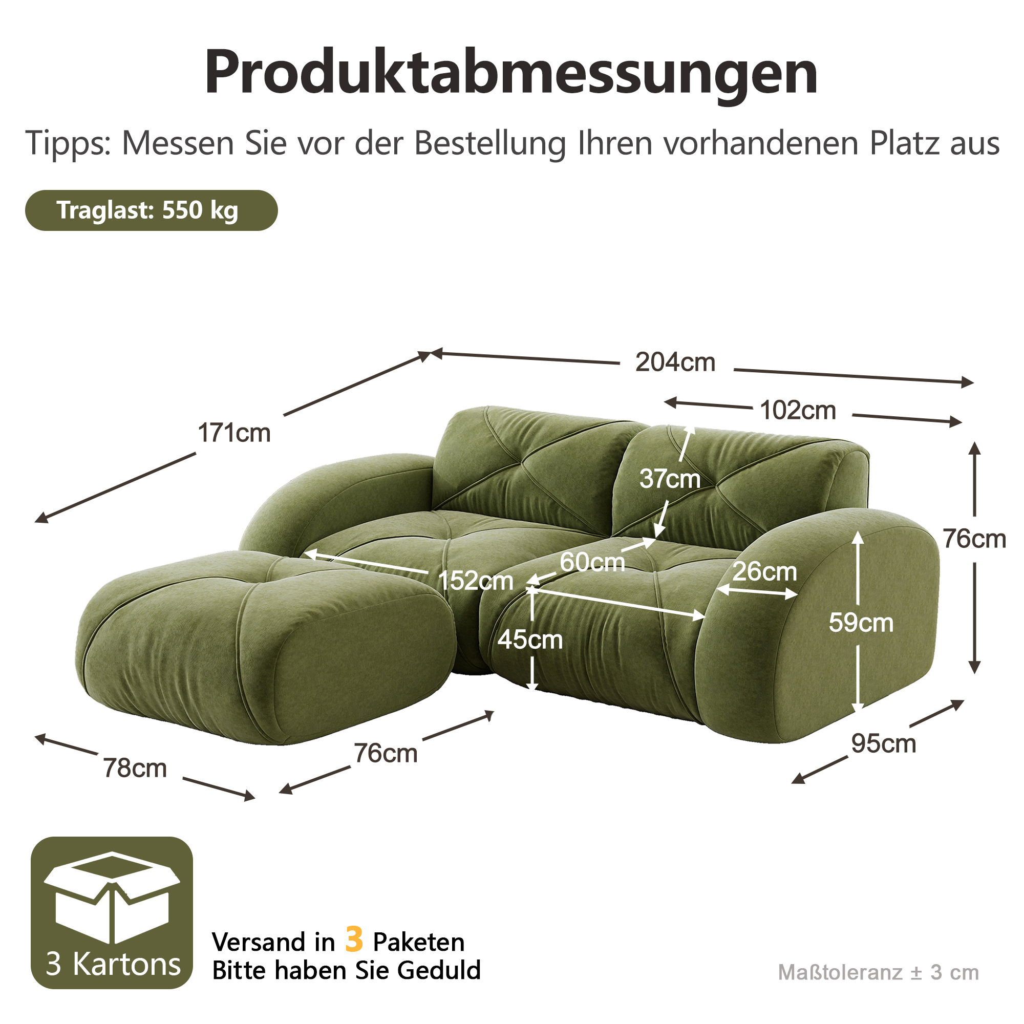 moduulisohva 2-paikkainen vihreä chenille moderni säilytystilalla varustettu