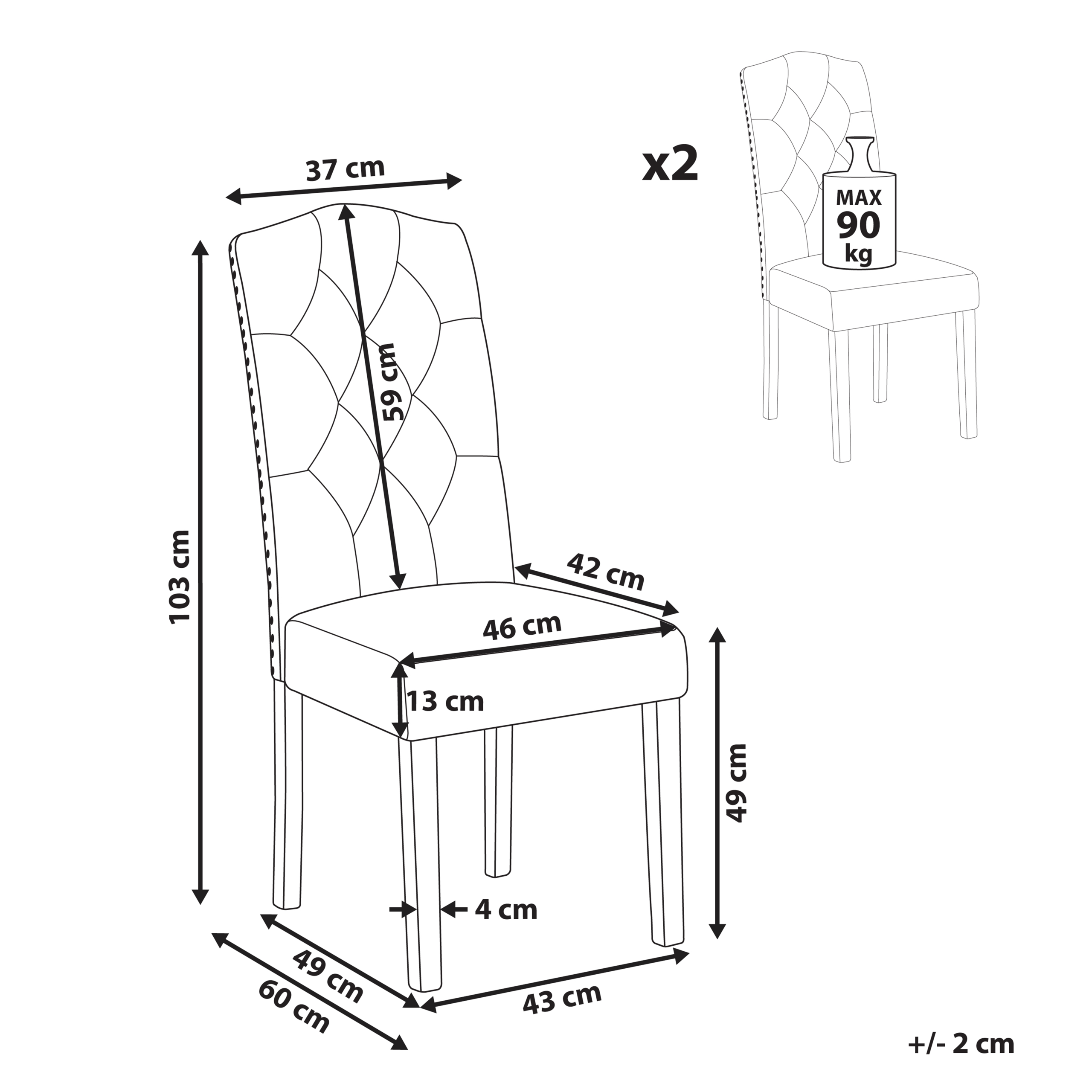 Ruokatuolisetti 2 kpl SHIRLEY kangas Vaaleanbeige