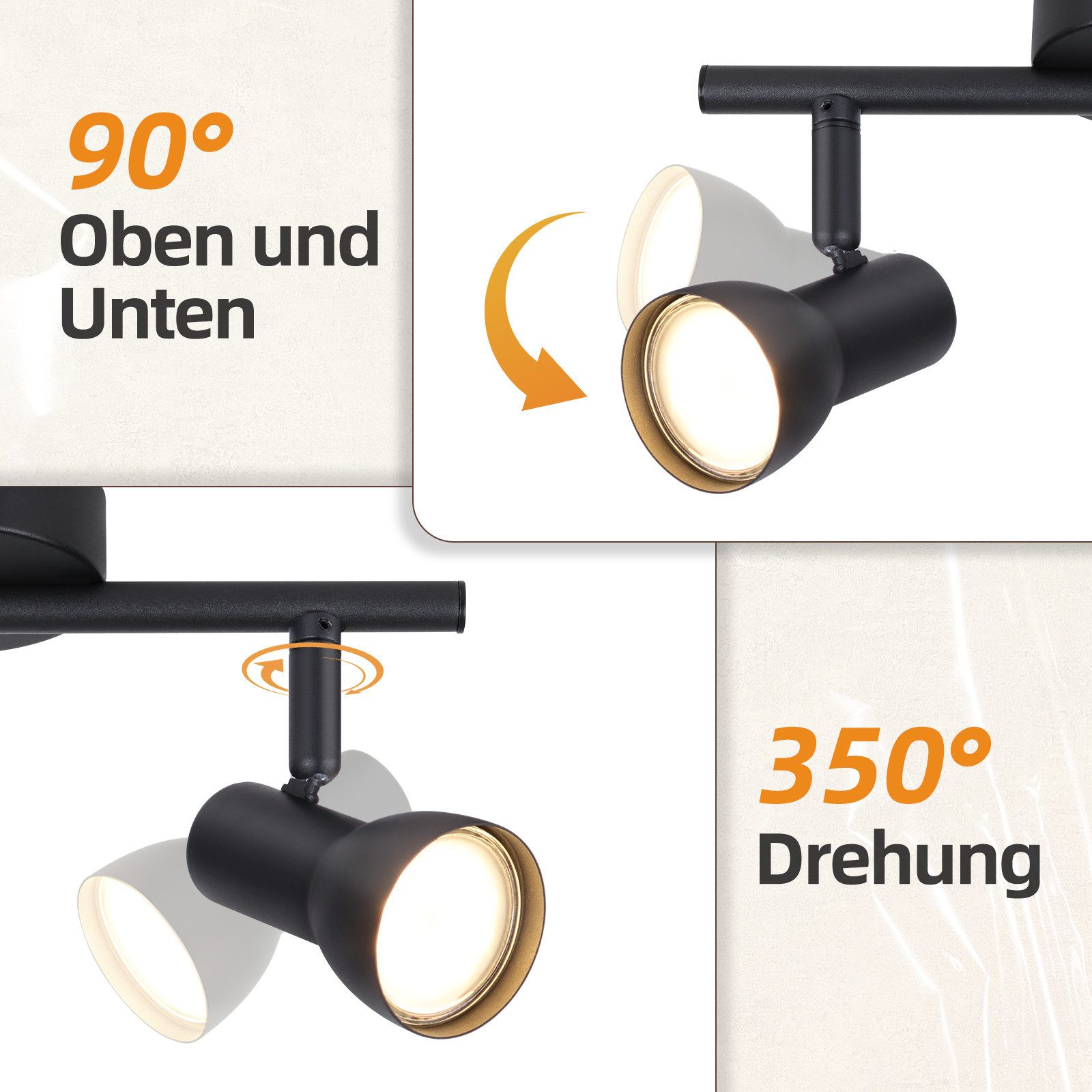 NETTLIFE 2- liekkinen kattokohdevalaisin, musta, moderni, GU10, metalli, 350° kääntyvä