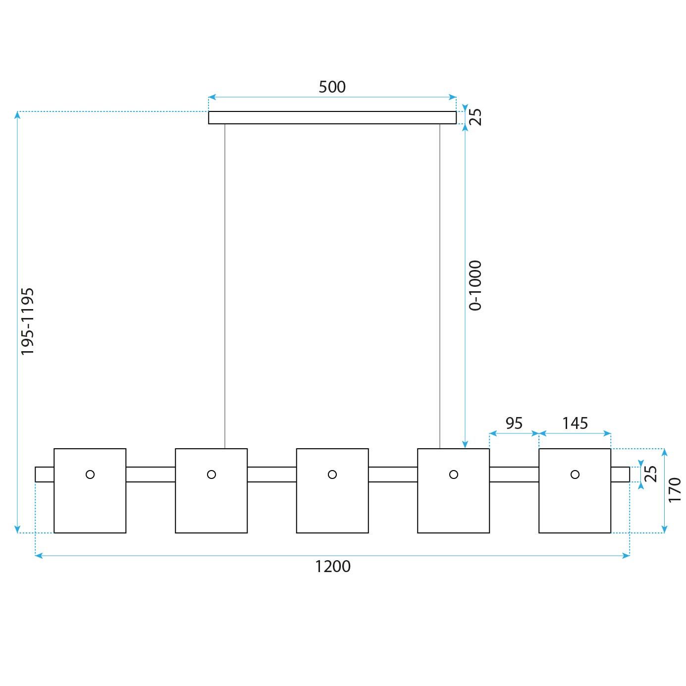 TOOLIGHT riippuva kattovalaisin APP1706-5CP harmaa, 120x120x19,5cm