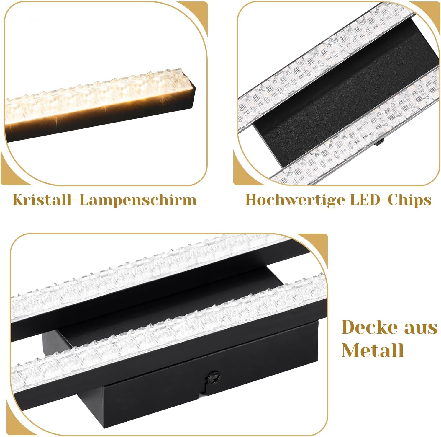 ZMH LED-kattovalaisin makuuhuoneeseen, musta, 12 W, moderni kristalli, lämmin valkoinen, eteiseen