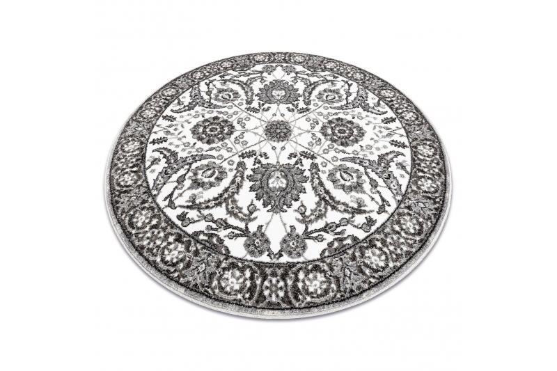 Matto MATEO 8037/644 pyöreä Klassinen kehyskuviolla, kukat - rakenne harmaa pyöreä 100 cm