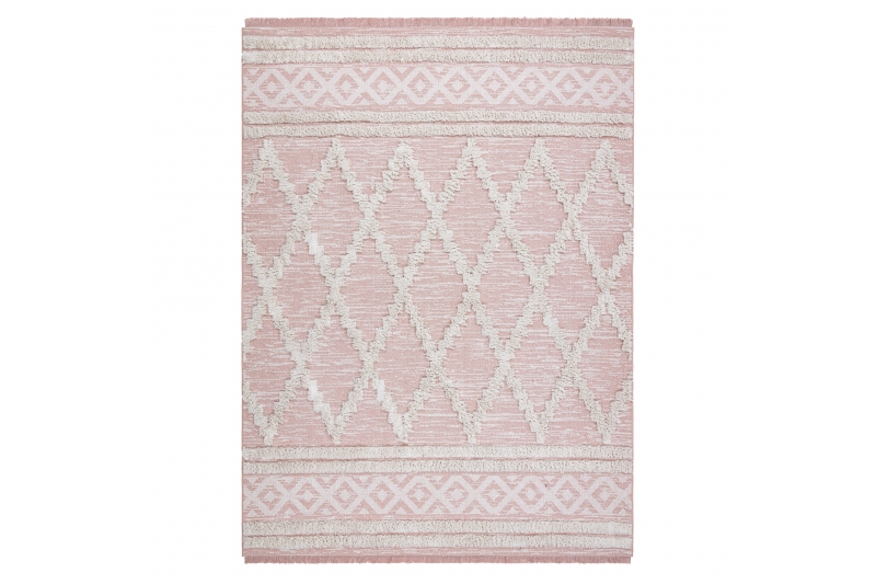 Matto MOROC Rooma 22297 Ekologinen, EKO SIZAL tupsut - vaaleanpunainen / kerma, kierrätetty puuvillamatto 78x150 cm