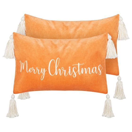 Koristetyynysetti 2 kpl LITHOPS sametti 30 x 50 cm Oranssi Joulukuvio