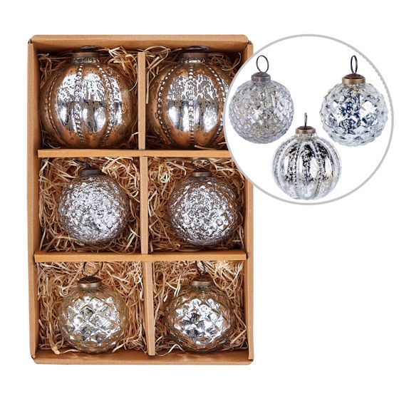 Kuusenkoristesetti 6 kpl ARGENTIN lasi Hopea