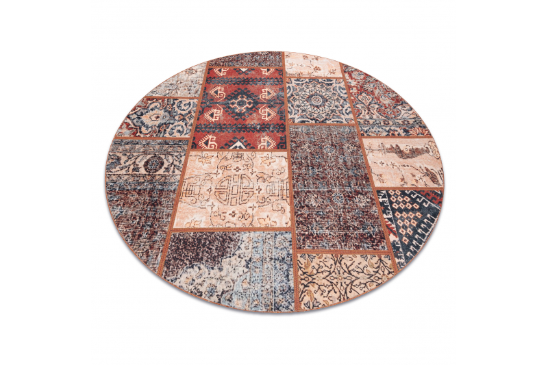 ANTIKA ancient rust matto pyöreä, moderni tilkkutyö pesu, kreikkalainen - terrakotta pyöreä 200 cm