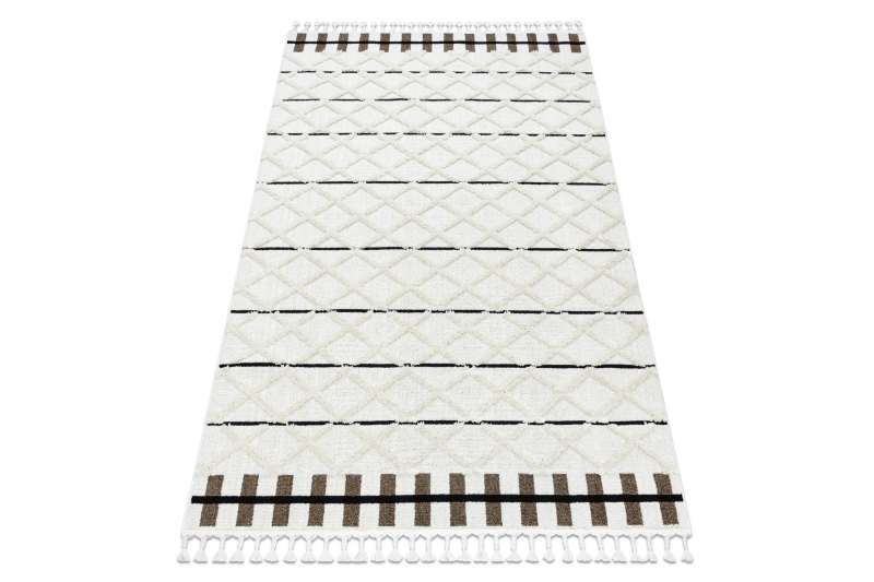 Matto SEVILLA Y611A säleikkö, rombit ruskea / valkoinen Tupsut berbery Marokkolainen shaggy 80x150 cm