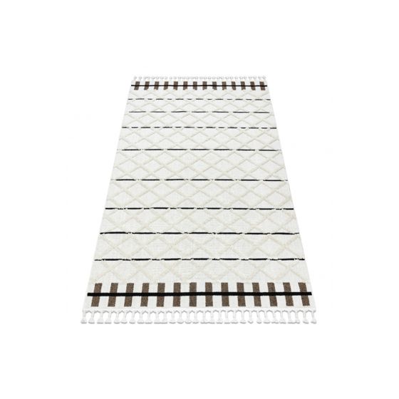 Matto SEVILLA Y611A säleikkö, rombit ruskea / valkoinen Tupsut berbery Marokkolainen shaggy 80x150 cm