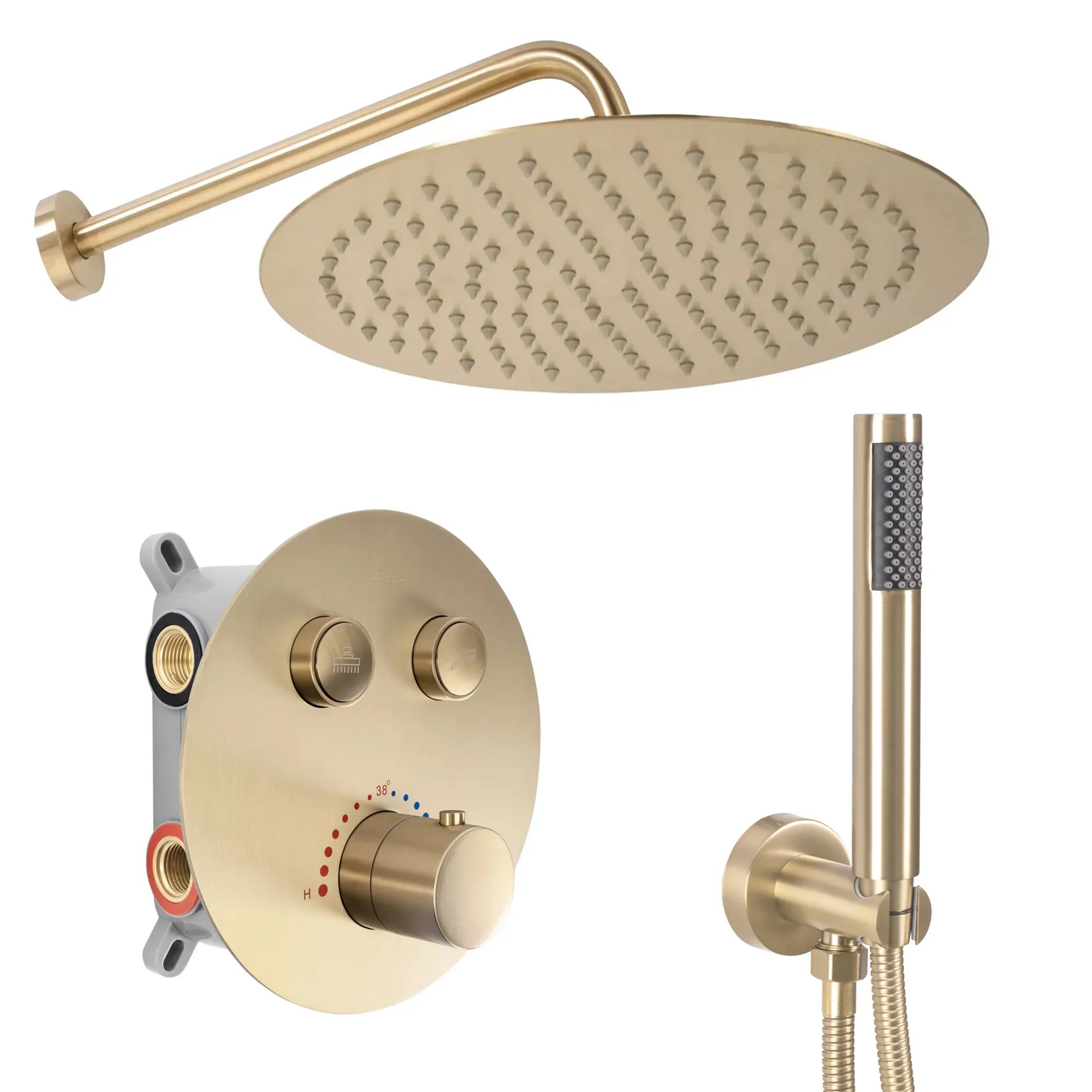 REA upotettava suihkusetti LUNGO THERMOSTAT harjattu kulta, 51, 5X30X39, 5CM