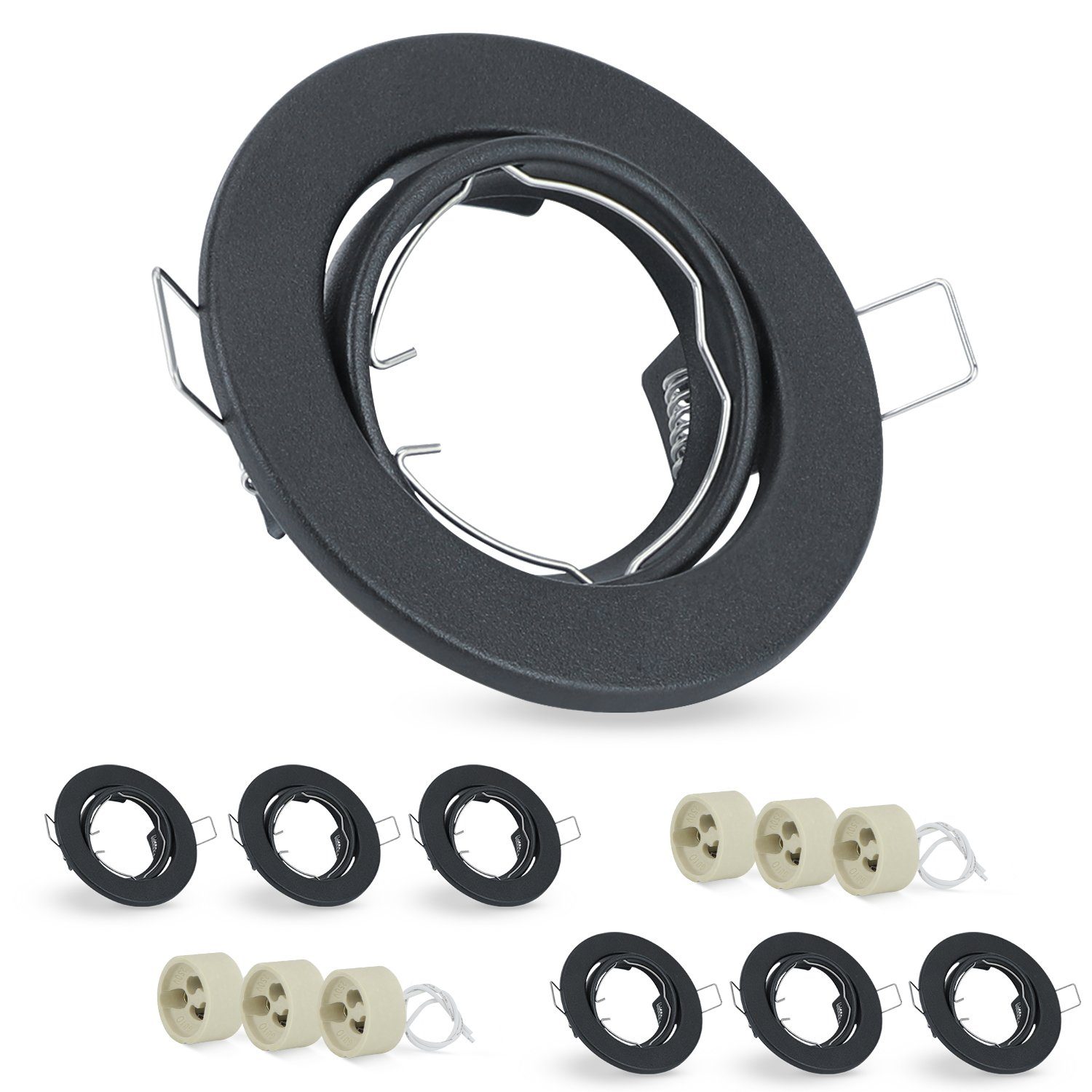 NETTLIFE - setti 6 upotettavaa LED - kohdevaloa GU10, säädettävä, 30°, pyöreä, sis. pistorasian, krominen halogeenikehys, sopii valaistuskeskukseen