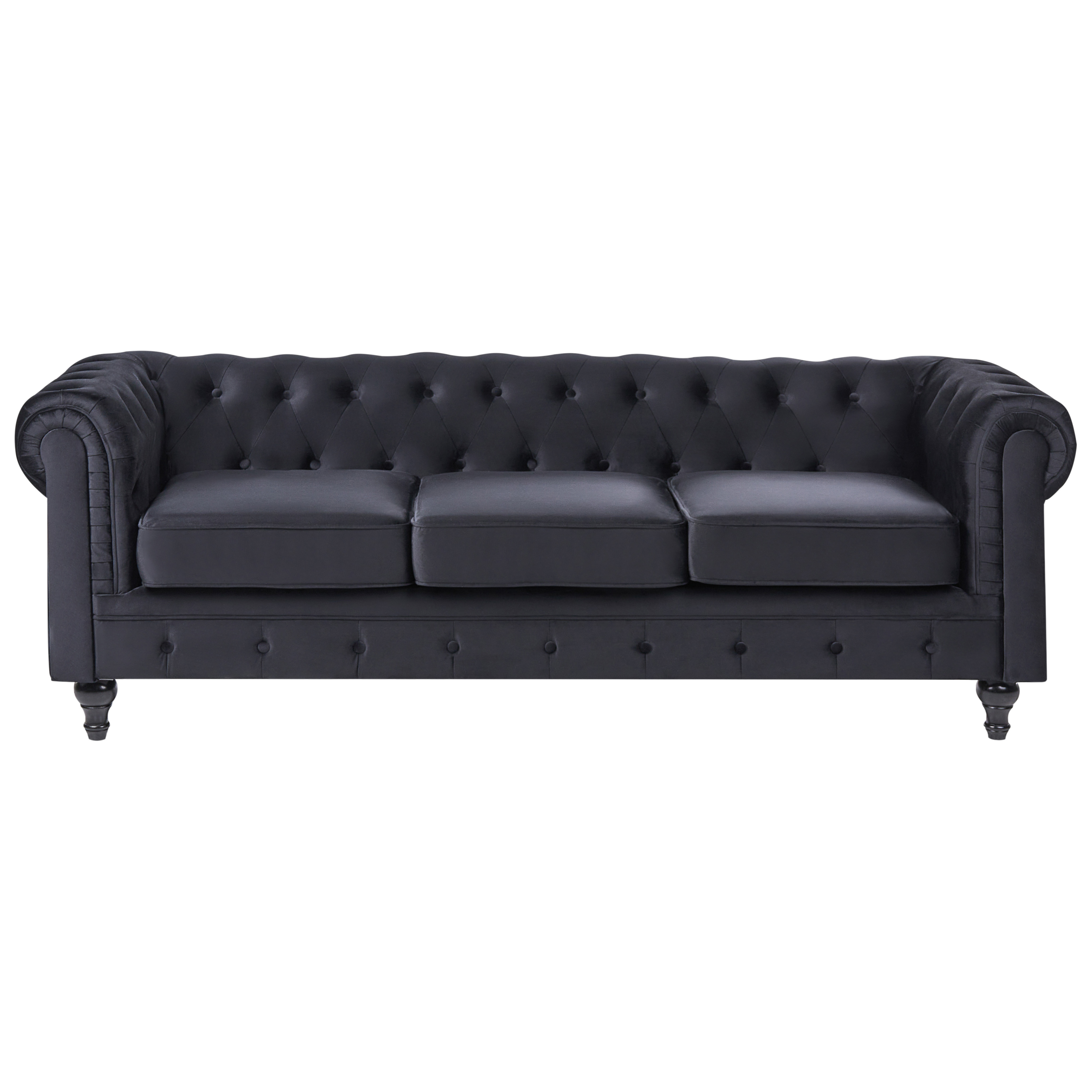 Sohva 3-istuttava CHESTERFIELD Sametti Musta