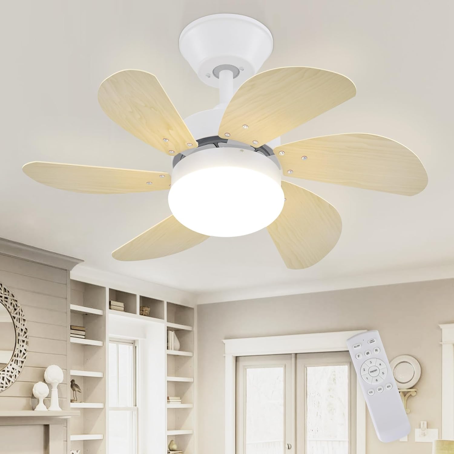 ZMH LED-kattotuuletin, 6 lapaa, Ø75 cm - polttimo ei sisälly, kaukosäädin, hiljainen, kesä/talvi (makuuhuone/keittiö)