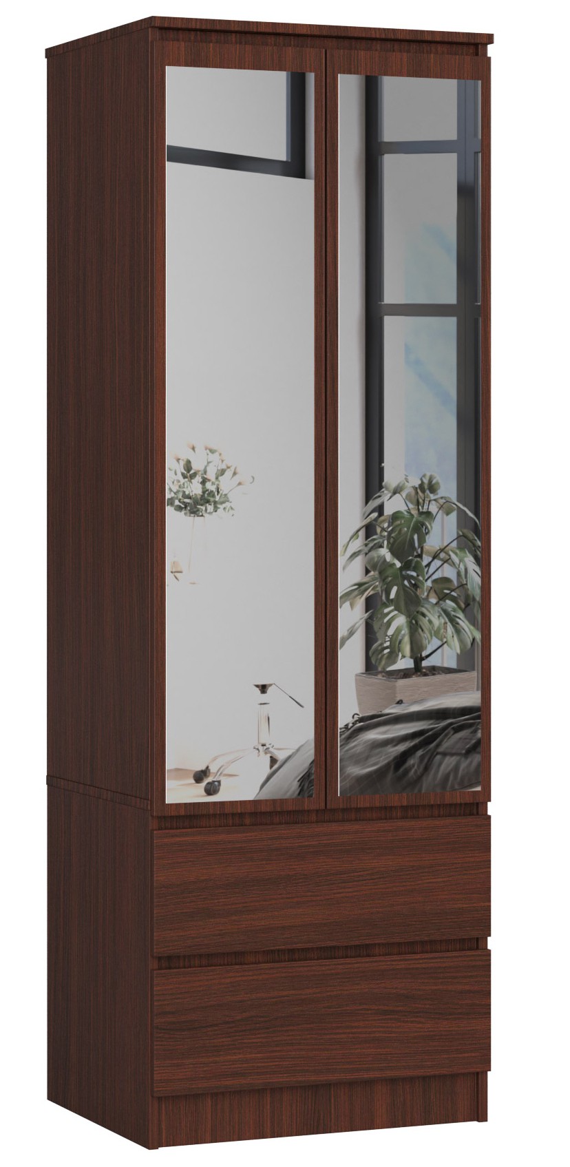 Akord Vaatekaappi Star 2 Ovia 2 Laatikkoa Peilillä Wenge 60x51x180