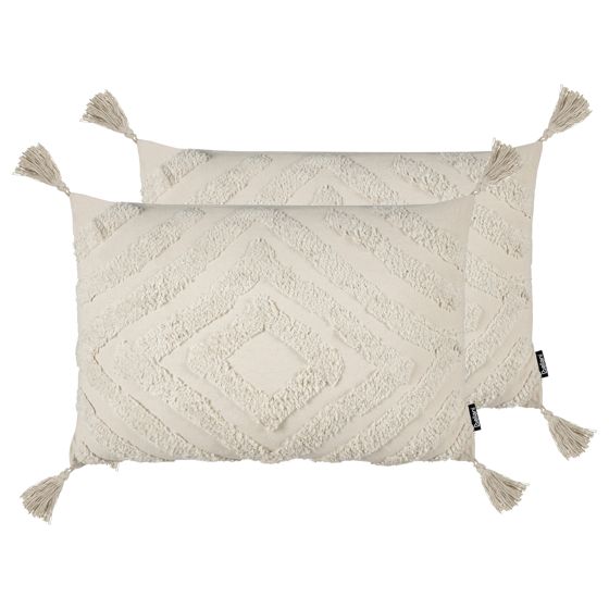 Koristetyynysetti 2 kpl CRATAEGUS 40 x 60 cm Puuvilla Vaaleanbeige Geometrinen kuvio