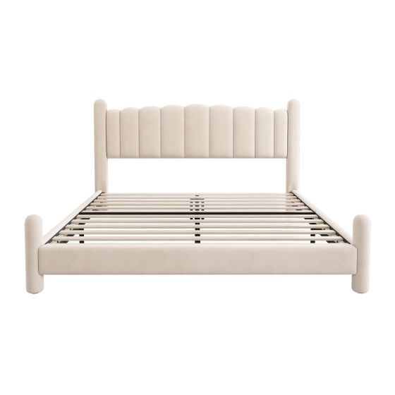Verhoiltu Sänky 180 x 200 cm, Beige Sametti, Viuhkapääty + Sylinterijalat