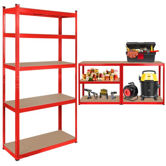 Rebel 2-in-1 metallinen säilytysteline, 5 hyllyä, autotalli, 180x90x40cm, 750kg