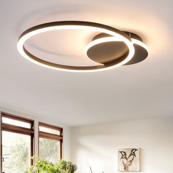 NETTLIFE LED - kattovalaisin, olohuoneeseen, 24W, musta, moderni, 2 rengasta, 3000K, lämmin, valkoinen