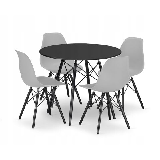 Pyöreä pöytä TODI 80, 4 OSAKA-tuolia, harmaa-musta setti