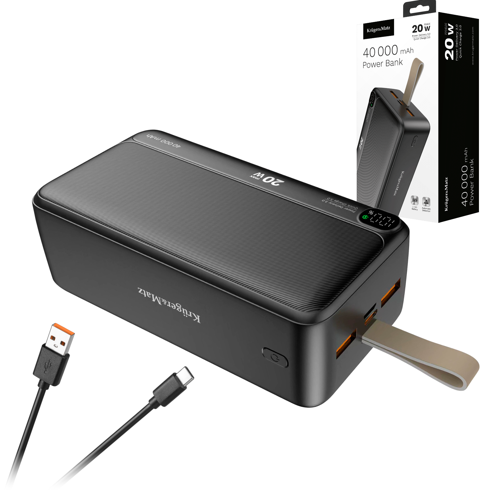 Varavirtalähde 40000mAh 20W QC PD USB-C KrugerMatz